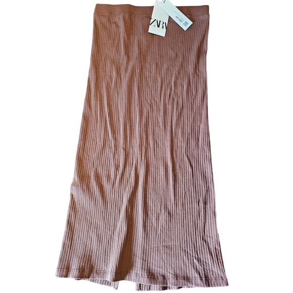 Zara Dresses & Skirts - NWT Zara Ribbed Long Skirt Womens Size Large Brown Stretch Midi Maxi w Slit (b4)
